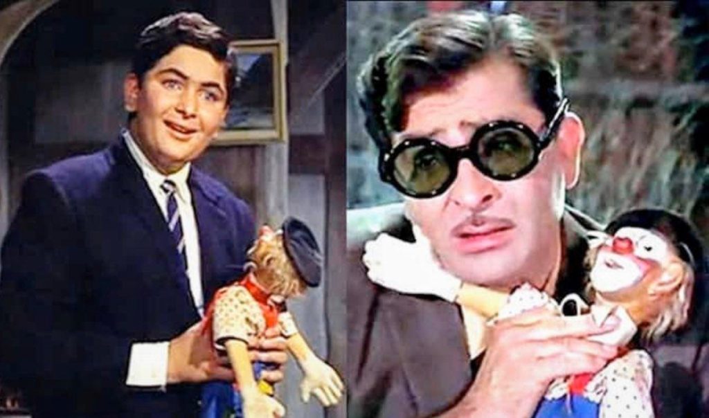 Rishi Kapoor and father Raj Kapoor from their movie Mer Naam Joker
