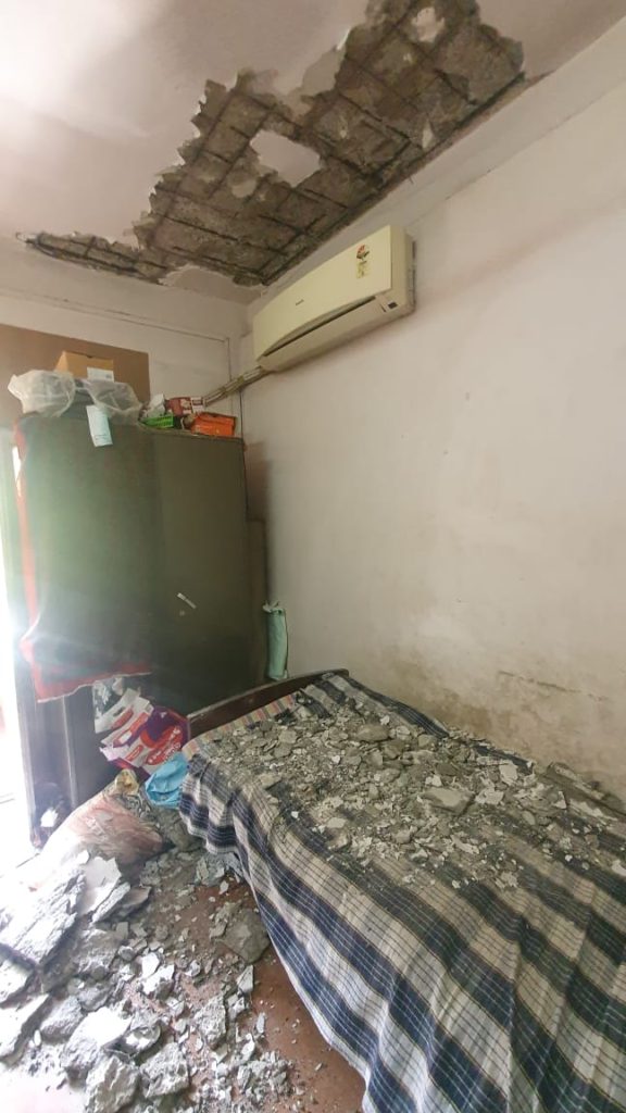 A room from cessed building in Dadar where portion of ceiling cover collapsed.