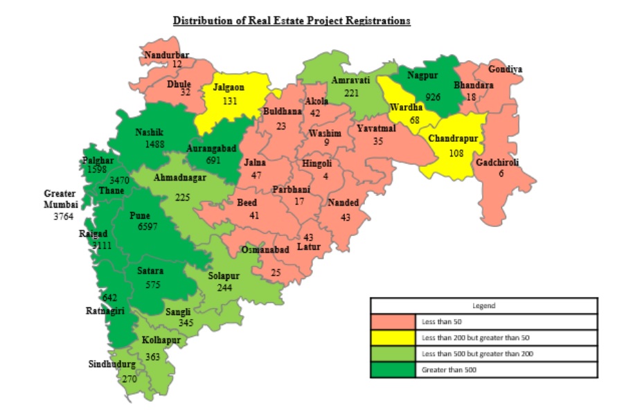 Map of Maharashtra with number of registered projects across the state