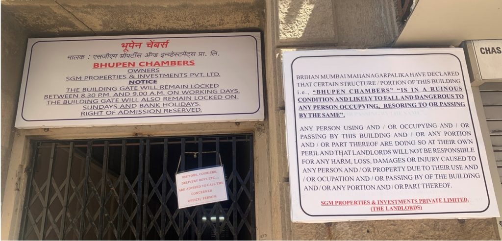 Notice outside Bhupen Chambers where Gandhi had an office in 1902