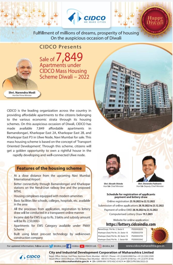 Diwali gift by CIDCO, lottery announced for 7,849 homes