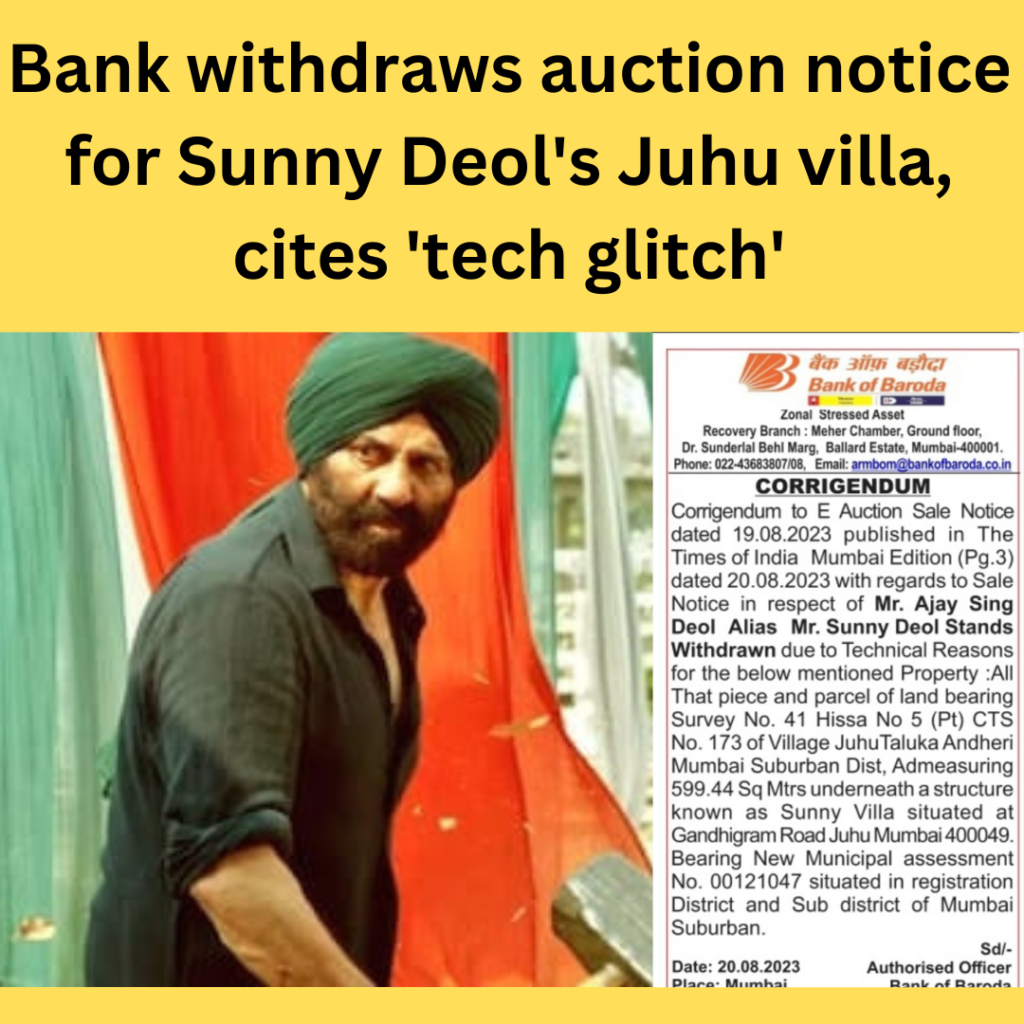 Bank Withdraws Notice of Sale of Sunny Deol’s Juhu Property 