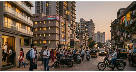AI Image Prompt: India sees a 30% surge in rental housing searches as PGs, hostels, and flexible living options gain traction across cities.